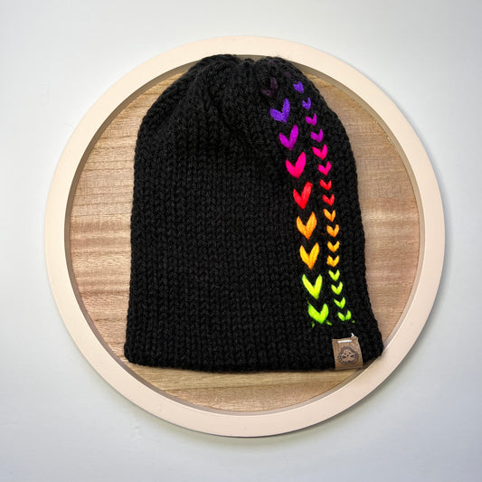 Children Beanies - Black with Color Hearts